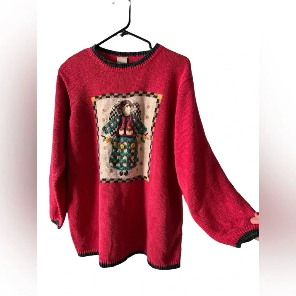 Vintage red angel knit sweater - Picture 3 of 4